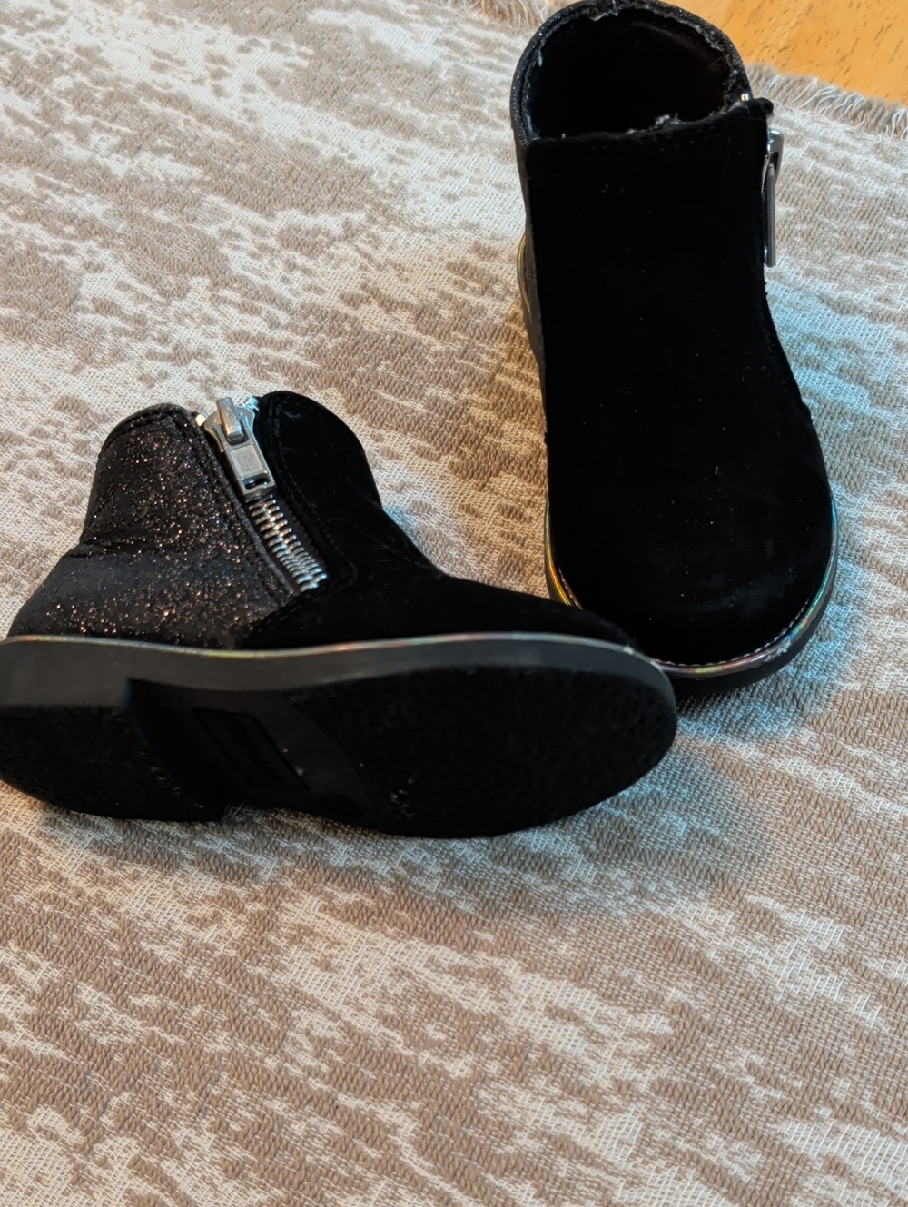 Kelly & Katie Black Glitter Zip Kids Booties